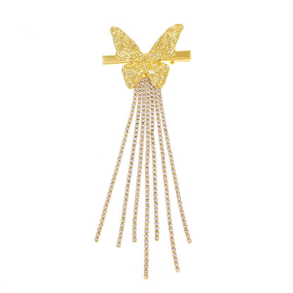 Shiny Rhinestone Butterfly Tassel Hair Claw Luxury Alloy Hair Clip