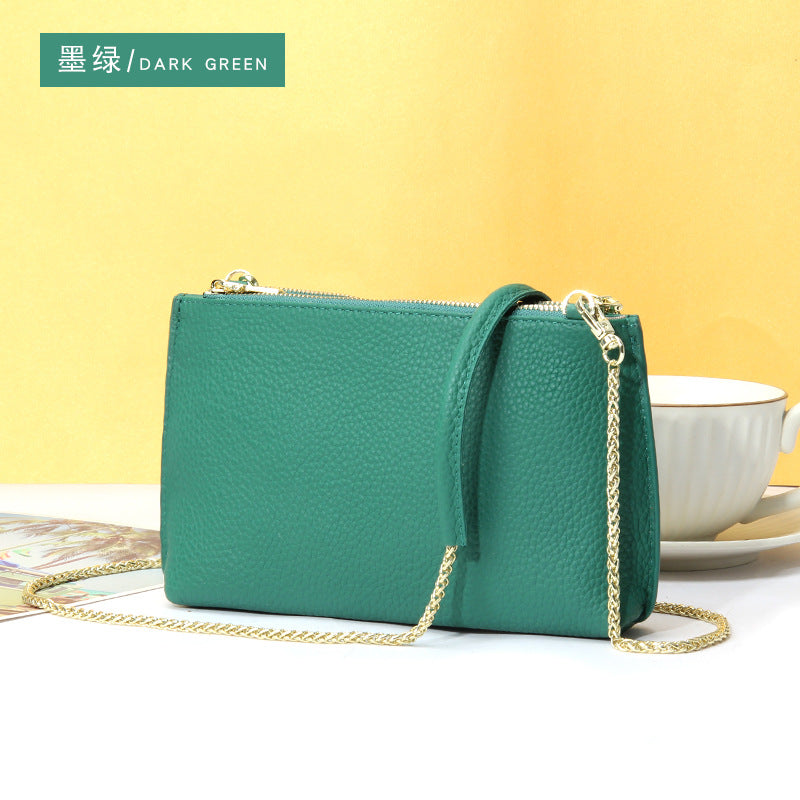 Bolso bandolera sencillo de piel auténtica para mujer, bolso elegante de gran capacidad, bolso tote con doble cremallera, bolso de cadena de piel 