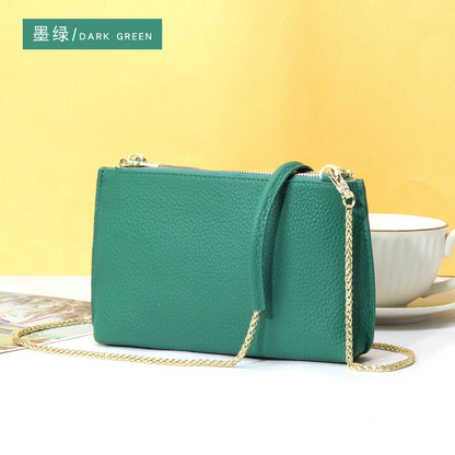 Bolso bandolera sencillo de piel auténtica para mujer, bolso elegante de gran capacidad, bolso tote con doble cremallera, bolso de cadena de piel 