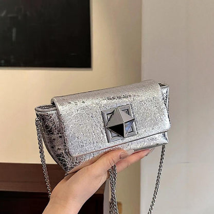 Chain exquisite small square bag, silver mini crossbody bag, crossbody bag single shoulder women