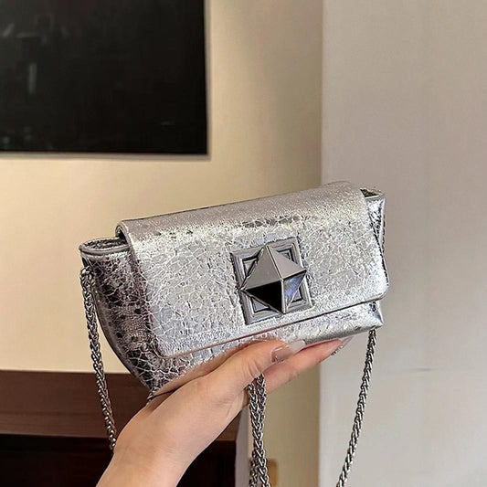 Chain exquisite small square bag, silver mini crossbody bag, crossbody bag single shoulder women