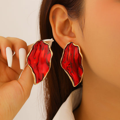 Vintage Irregular Pleated Petal Oil-Drop Earrings Enamel Geometric Jewelry