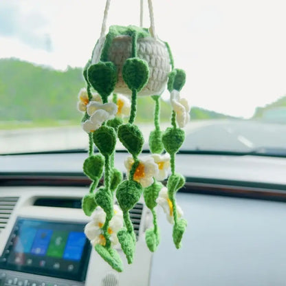 Colgante de planta de coche Decoración de coche Colgante de espejo retrovisor Lana creativa en el coche