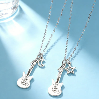 Fashion Guitar Music Instrument Necklace & Earrings Women Hip Hop Moon Star Pendant