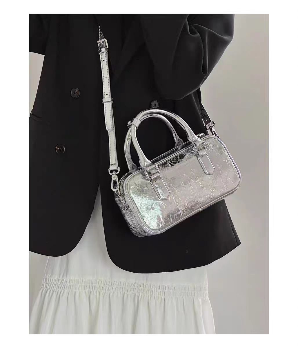 Retro crossbody bag, small square bag, small top handle purse metallic