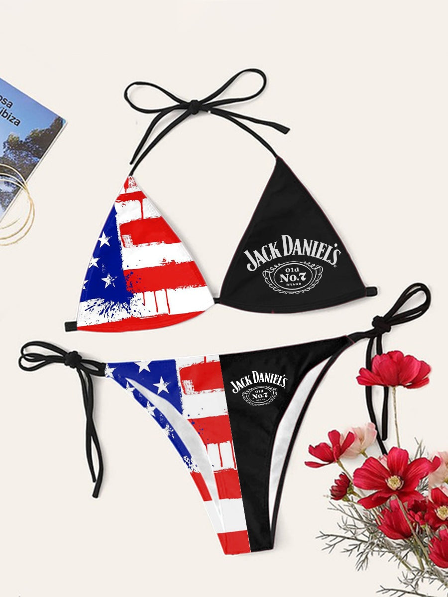 Digital Print Sexy Halter Bikini Set - Two-Piece Adjustable Swimwear for Women