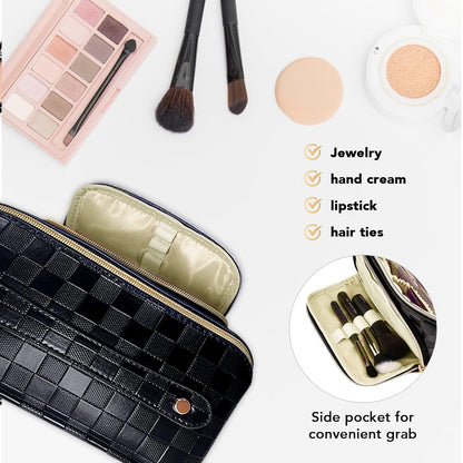 Chessboard double pillow cosmetic bag, multifunctional waterproof toilet bag, makeup bag with compartments,