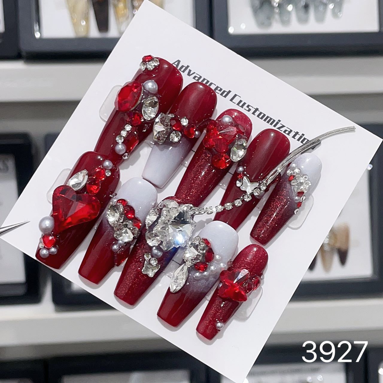 1025- Uñas postizas hechas a mano, de presión, removibles