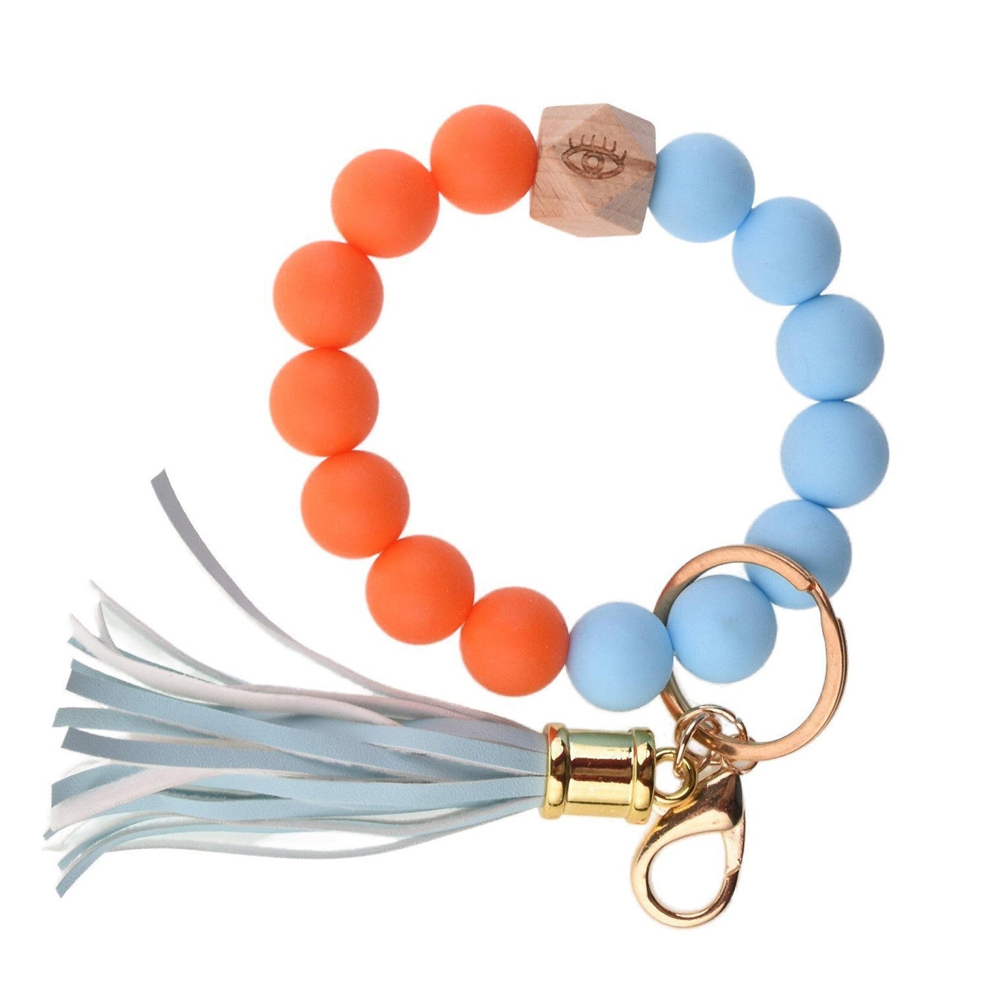 Llavero con borla de PU y cuentas de silicona para bolso, pulsera, llavero de coche, para mujeres y niñas 