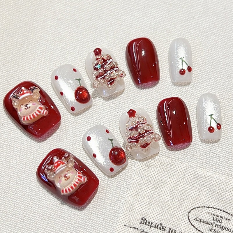Parche de uñas postizas para uñas, hecho a mano, de alta calidad, tridimensional, para árbol de Navidad, otoño e invierno