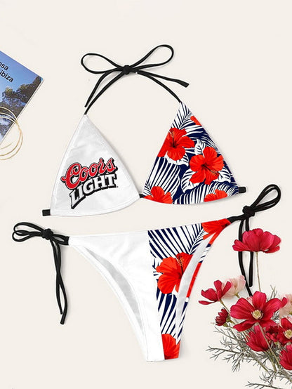 Bikini printed strap swimsuit set backless split swimsuit