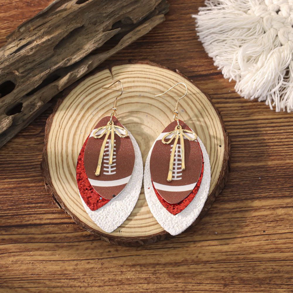 Sports Team Faux Leather Earrings - Volleyball, Basketball, Football, Baseball Geometric Drop Dangle Earrings