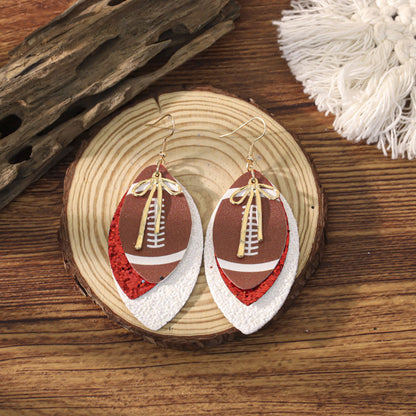 Sports Team Faux Leather Earrings - Volleyball, Basketball, Football, Baseball Geometric Drop Dangle Earrings -dropshippingabc.com