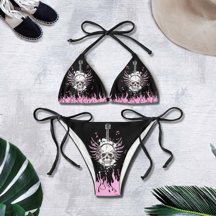 Bikini printed strap swimsuit set backless split swimsuit