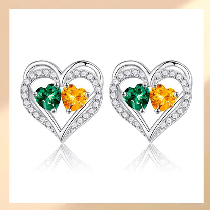 Sterling Silver Birthstone Heart Earrings new