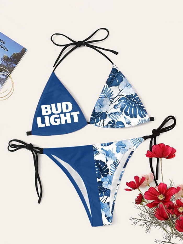 Bikini printed strap swimsuit set backless split swimsuit