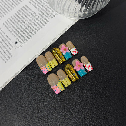 Hand painted sweet cool three-dimensional engraved patch French gradual change blush nail sweet wear