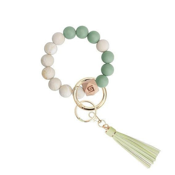 PU Tassel Keychain Women's Bag charm Silicone Beaded Keychain Wristlet Key Ring Bracelet Cute Car Key Chain Holder for Women Girls -dropshippingabc.com