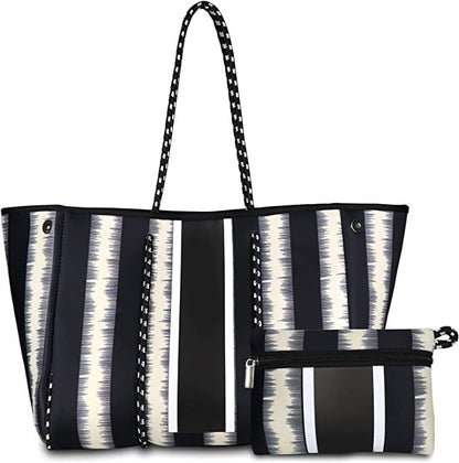 Camo Leopard Black Print Beach Tote – Women’s Neoprene Travel Bag, Diving Fabric Casual Handbag