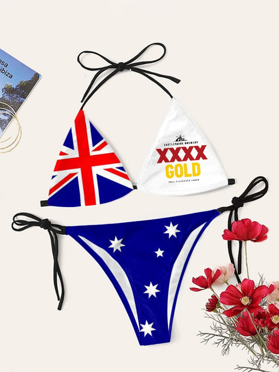 Digital Print Sexy Halter Bikini Set - Two-Piece Adjustable Swimwear for Women