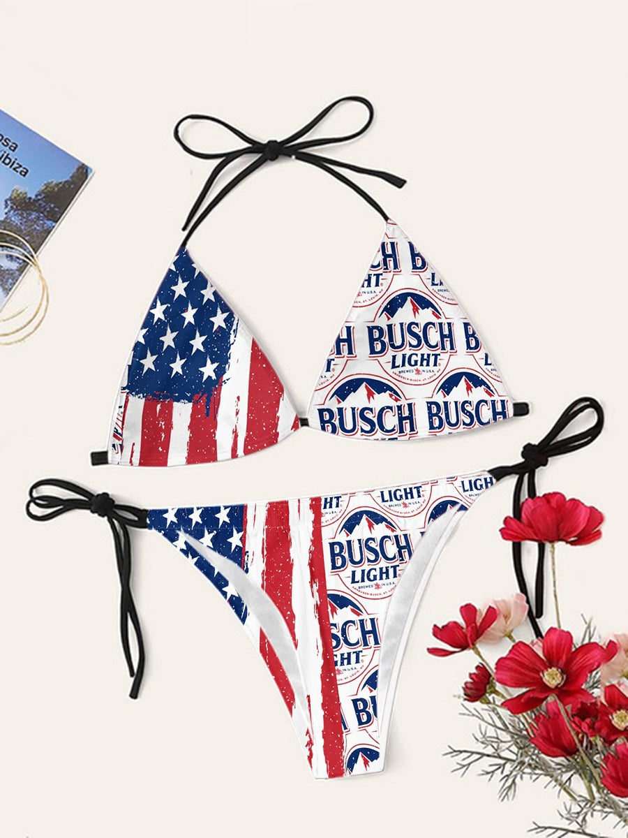 Digital Print Sexy Halter Bikini Set - Two-Piece Adjustable Swimwear for Women