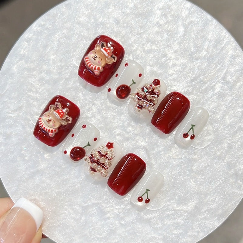 Parche de uñas postizas para uñas, hecho a mano, de alta calidad, tridimensional, para árbol de Navidad, otoño e invierno