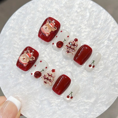 Parche de uñas postizas para uñas, hecho a mano, de alta calidad, tridimensional, para árbol de Navidad, otoño e invierno