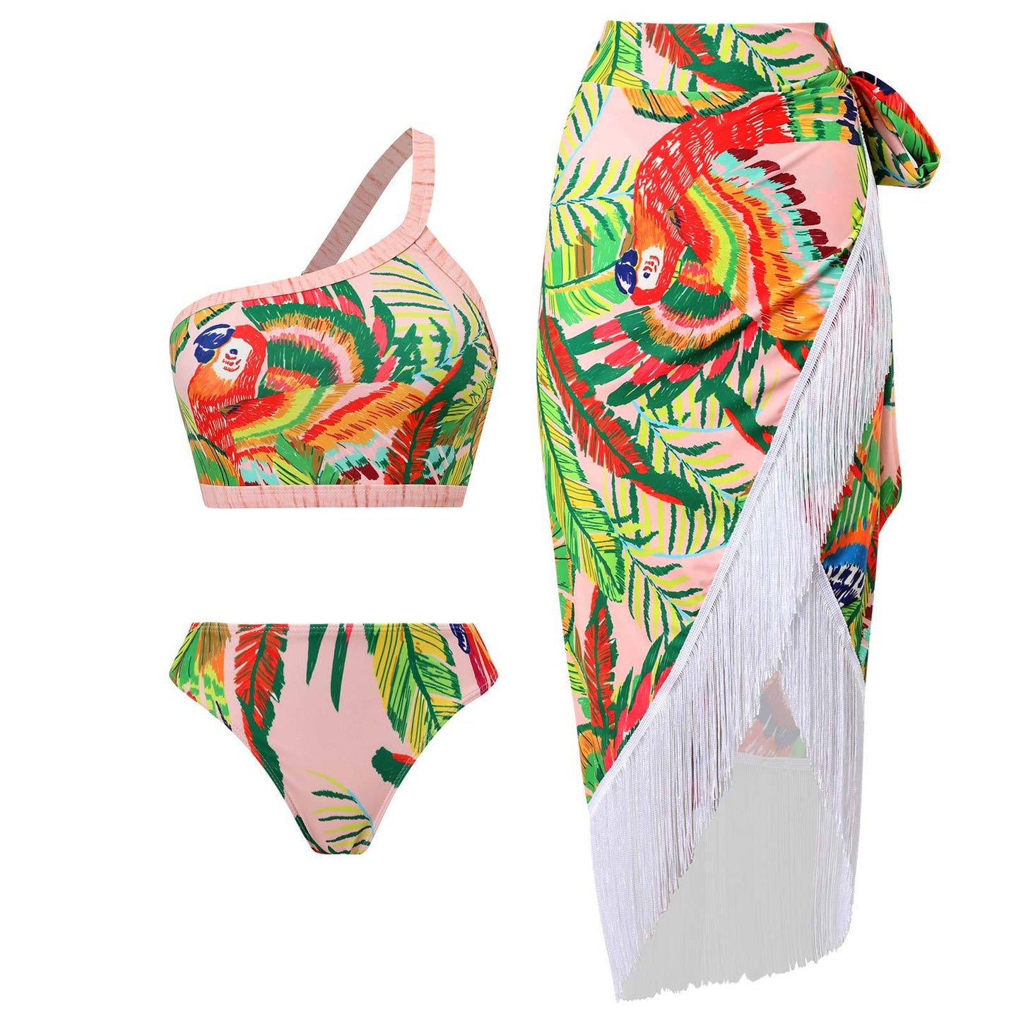 Vintage high waist split three-piece swimsuit women's bikini swimsuit chiffon beach skirt set