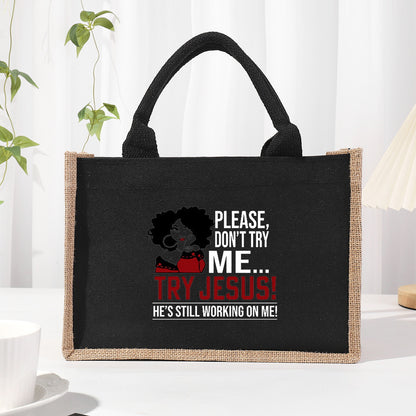 Bolsa de tela de algodón y lino, bolsa de tela con letras estampadas, bolso ligero portátil, bolsa de regalo para compras 