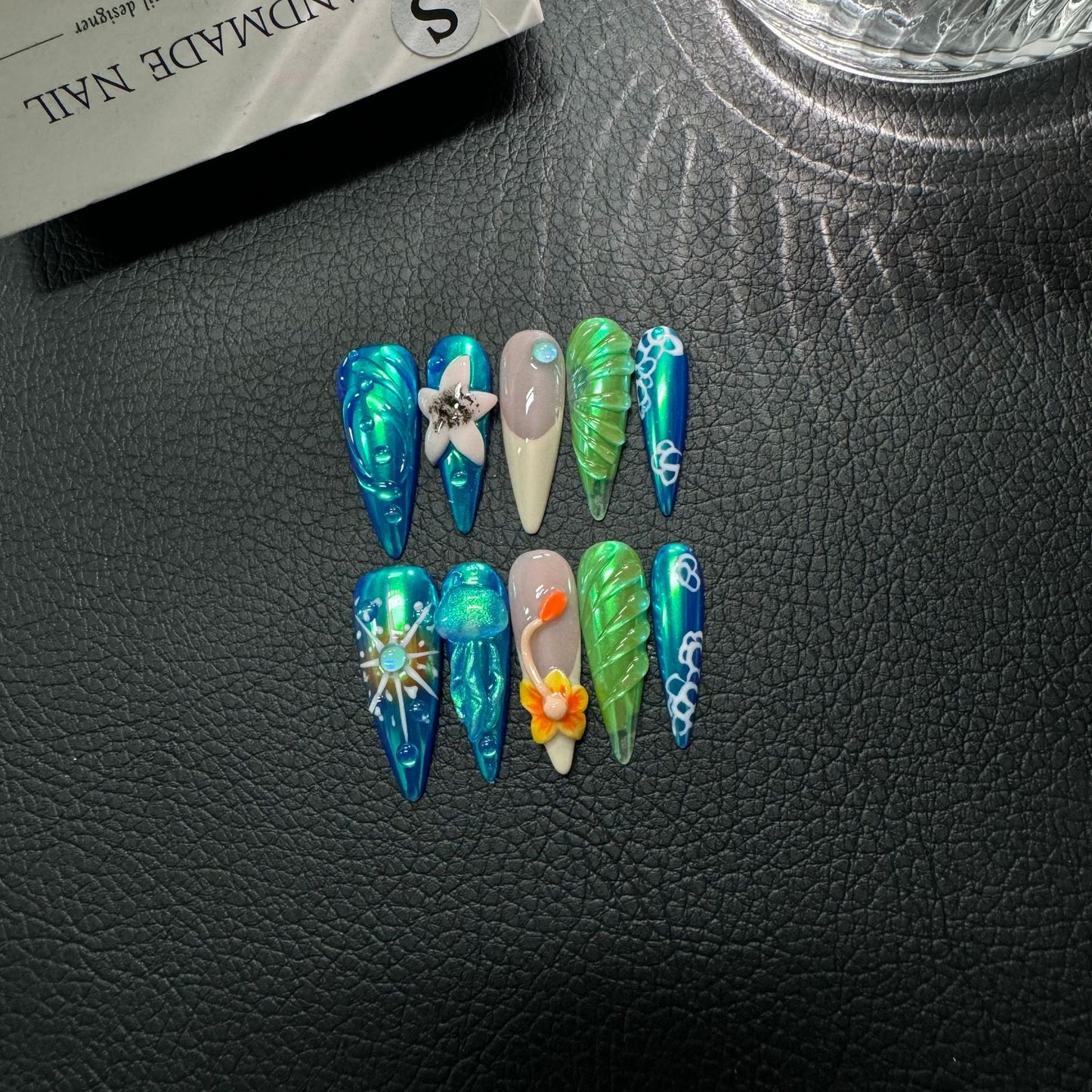 Original Fashion Ocean Pinch Carved Jellyfish Series Press on Nails Wholesale
