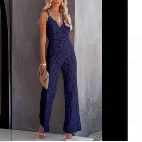 Deep V-Neck Spaghetti Strap Jumpsuit for Women