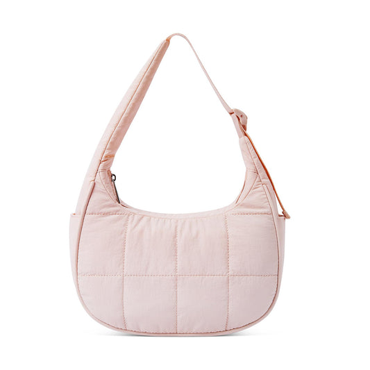 Bolso de nailon de gran capacidad para mujer, bolso de hombro versátil, bolso de seda y algodón de color liso, bolso acolchado tipo hobo 