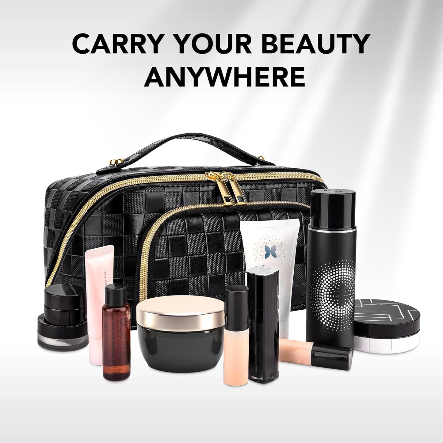 Chessboard double pillow cosmetic bag, multifunctional waterproof toilet bag, makeup bag with compartments,