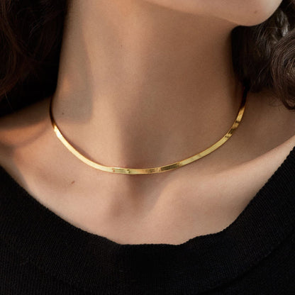 14K Gold Plated Herringbone Choker Necklace - Dainty Thin Snake Chain Layered Jewelry for Women -dropshippingabc.com