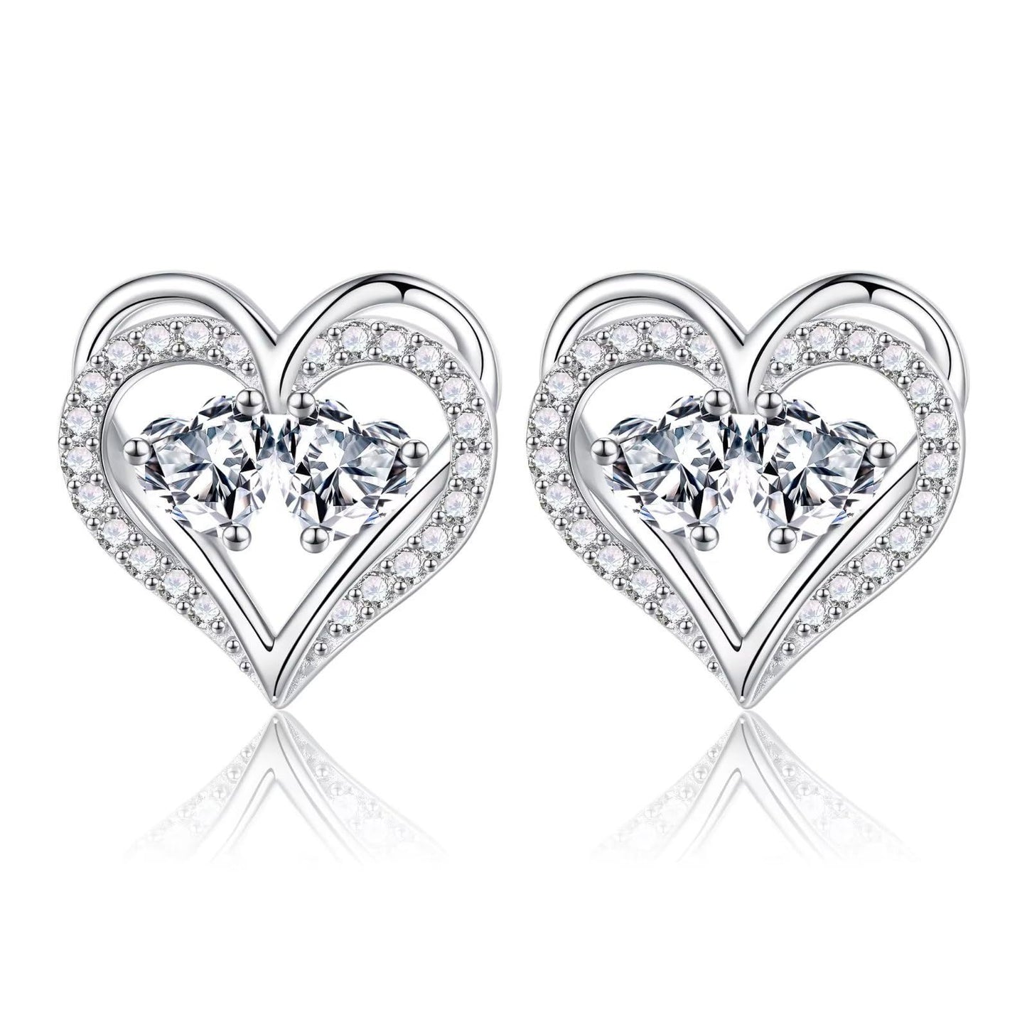 Sterling Silver Birthstone Heart Earrings new