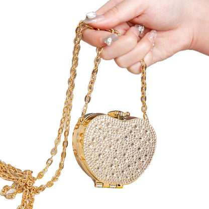 Elegant Mini Double Sided Rhinestone Purse – Heart Shaped Acrylic Mirror Bag, Trendy Mini Lipstick Purse for Prom, Party, and Wedding Events – Stylish evening Prom Bags Clutch