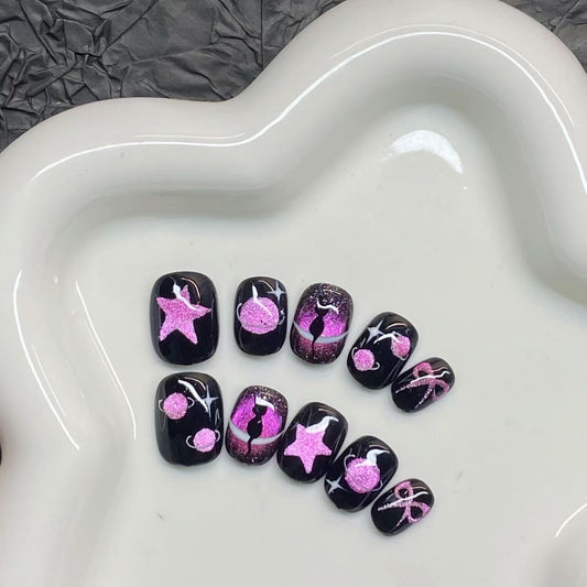 1005- Uñas postizas hechas a mano, de presión, removibles