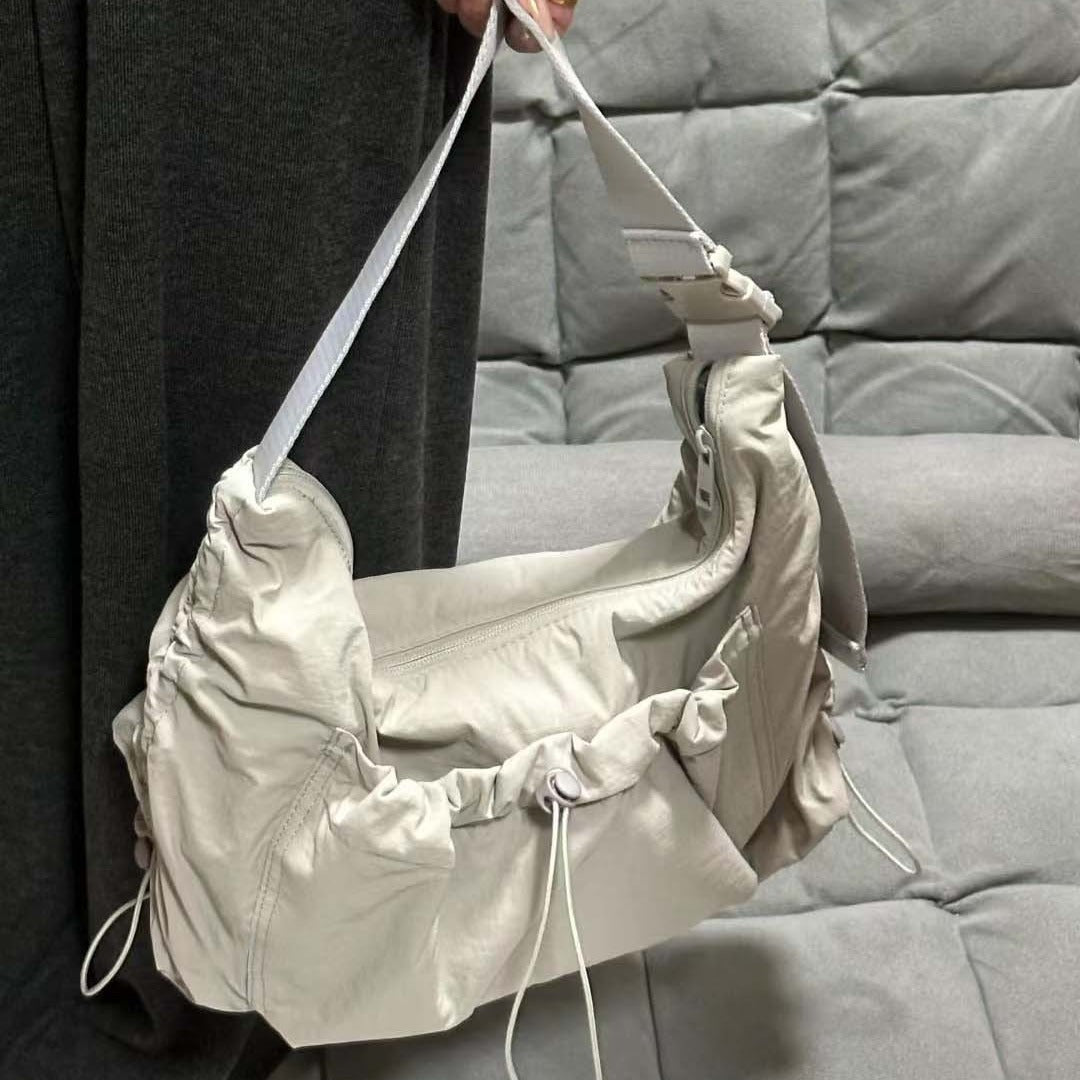 Design nylon lightweight tote bag, women's large capacity drawstring casual crossbody bag, versatile shoulder crossbody bag