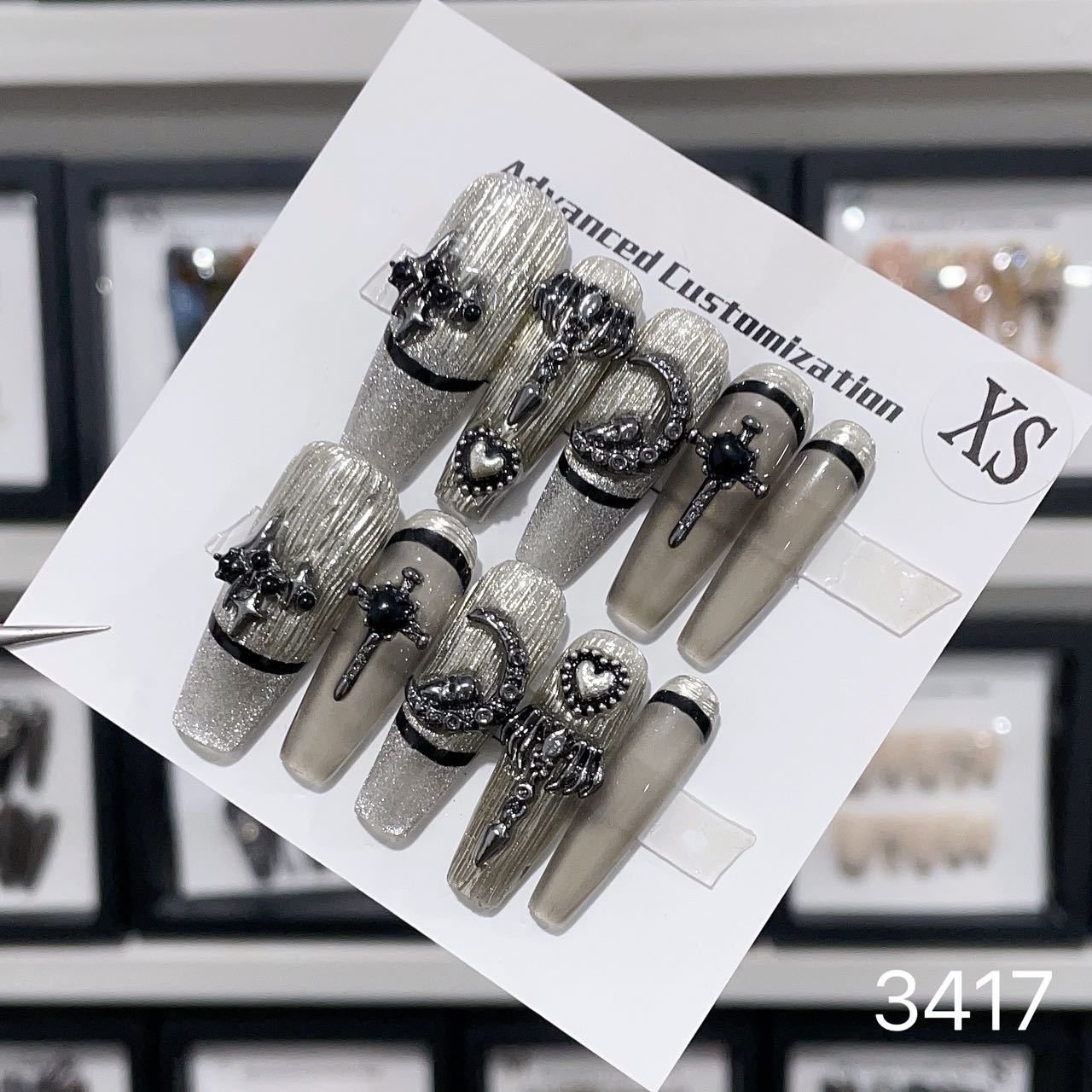 1025- Uñas postizas hechas a mano, de presión, removibles