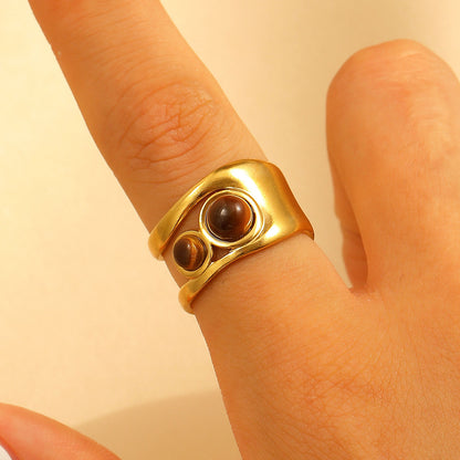 Stainless Steel Irregular Hollow Geometric Tiger Eye Ring for Women