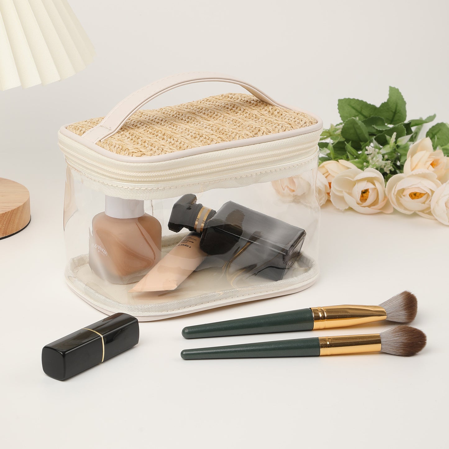 Large capacity PVC straw makeup bag for women,Portable travel toiletry bags, cosmetics portable storage bags, lightweight makeup bags,