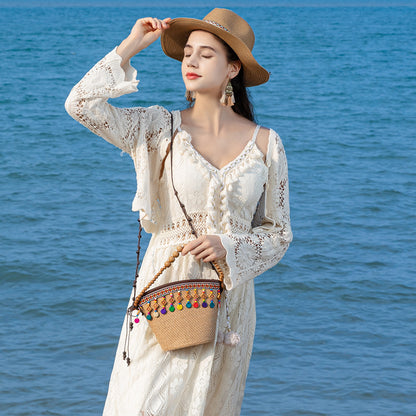Bolso pequeño de paja para vacaciones, bolso de hombro, bolso de playa para mujer, bolso pequeño tejido, bolso de mano tipo hobo de gran capacidad 