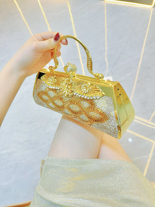 Bolsa de cena hecha a mano con pedrería, bolsa para vestido de cóctel, bolsa de fiesta con asa de mano