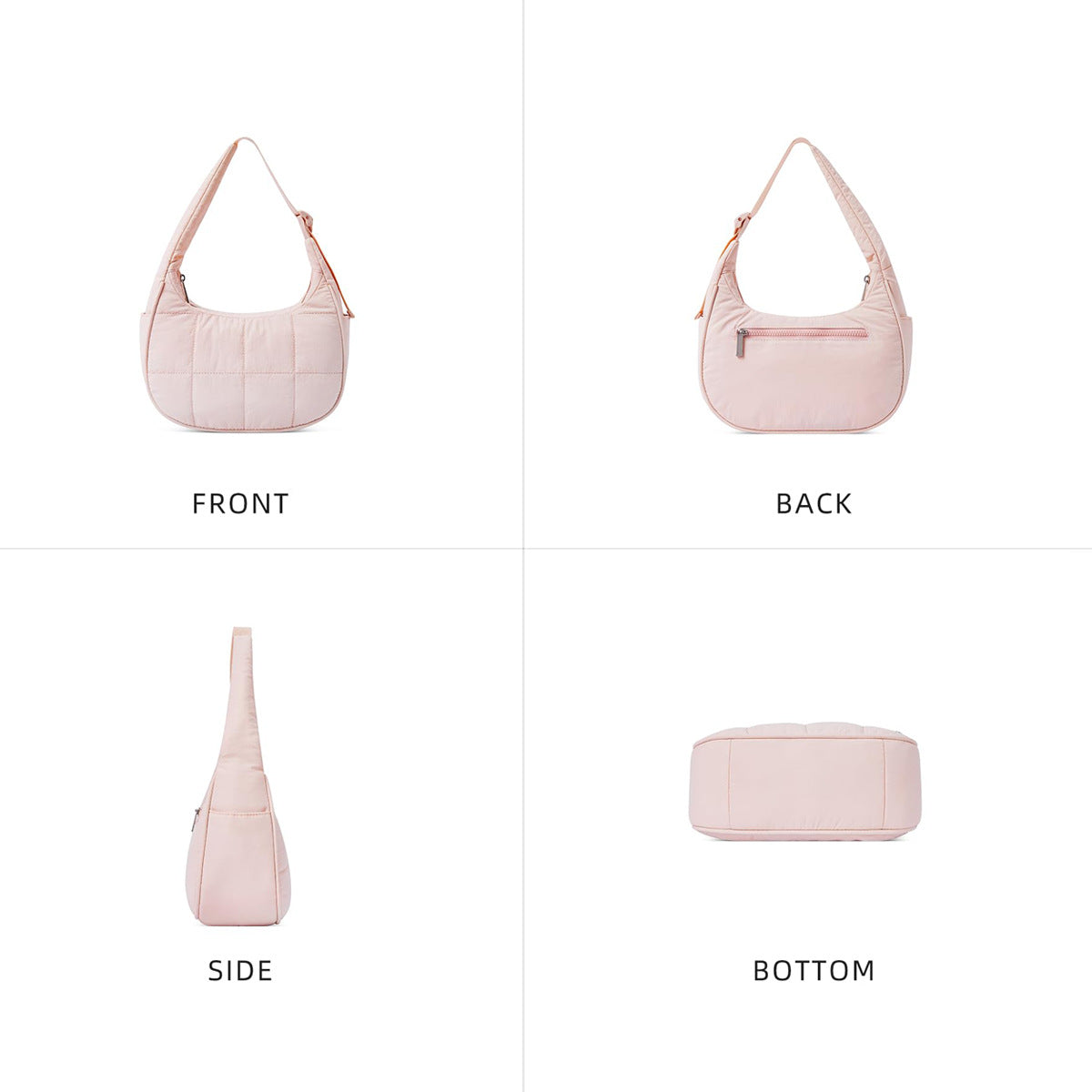 Bolso de nailon de gran capacidad para mujer, bolso de hombro versátil, bolso de seda y algodón de color liso, bolso acolchado tipo hobo 