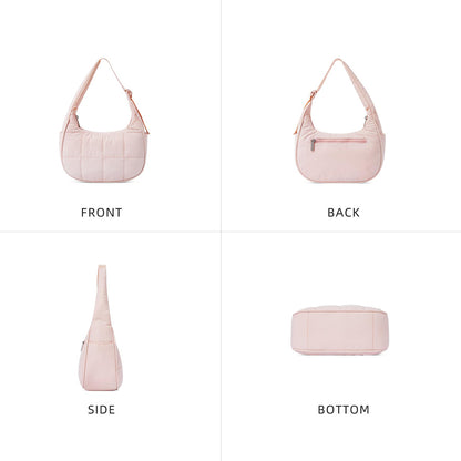 Bolso de nailon de gran capacidad para mujer, bolso de hombro versátil, bolso de seda y algodón de color liso, bolso acolchado tipo hobo 