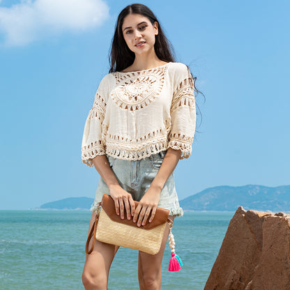 Tassel straw small crossbody bag seaside beach bag holiday crossbody shoulder bag evening clutch bag ladies