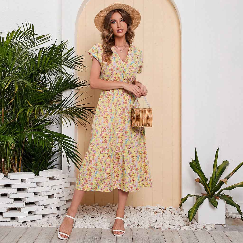 Women Summer Chiffon Floral Print Long Dress