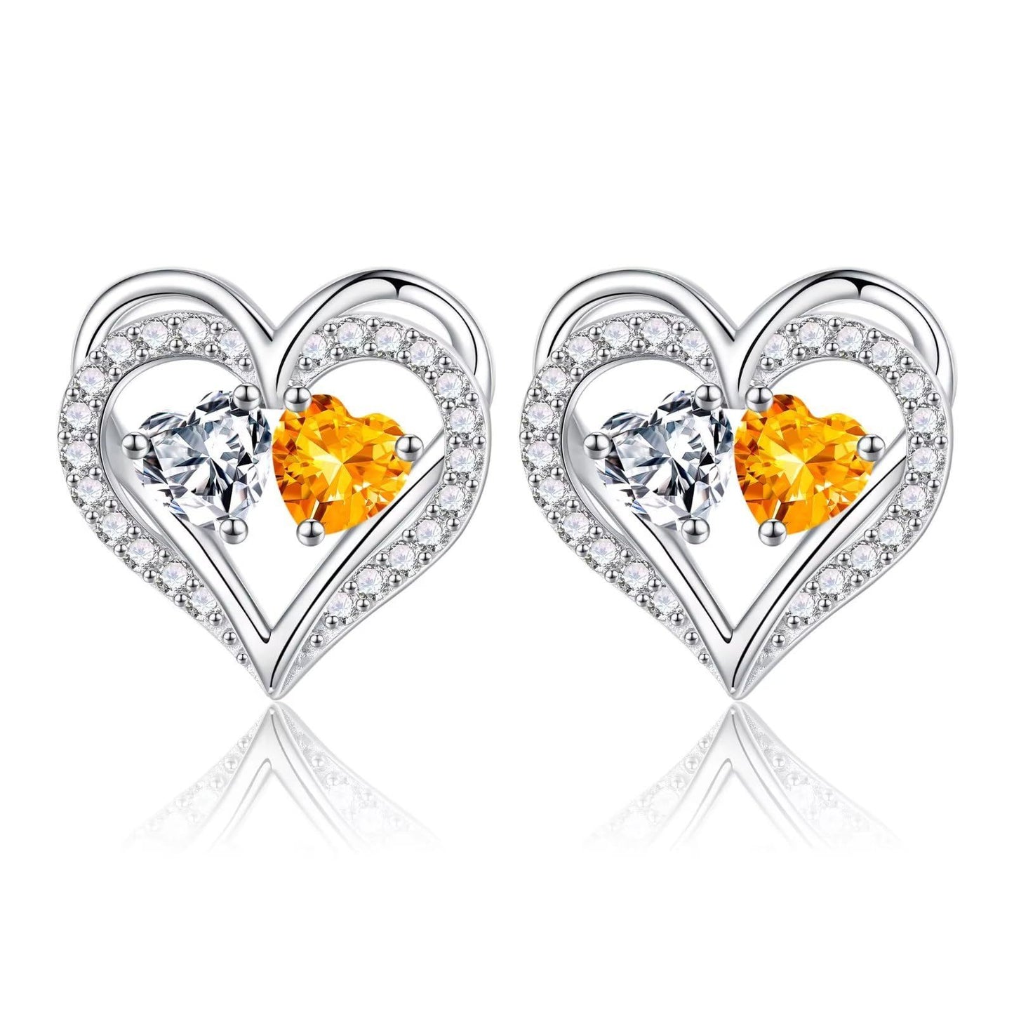 Sterling Silver Birthstone Heart Earrings new