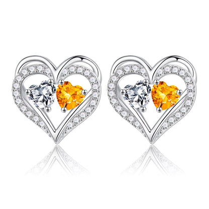 Sterling Silver Birthstone Heart Earrings new