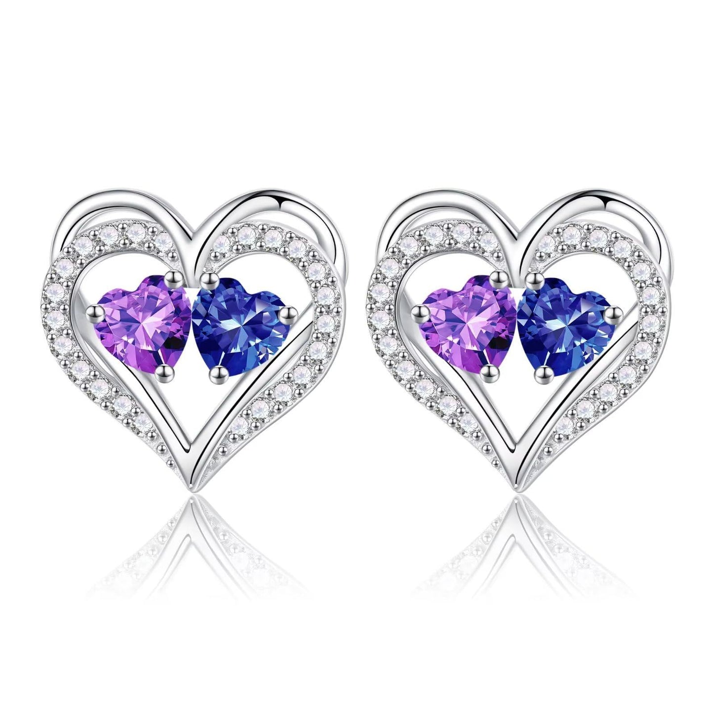 Sterling Silver Birthstone Heart Earrings new
